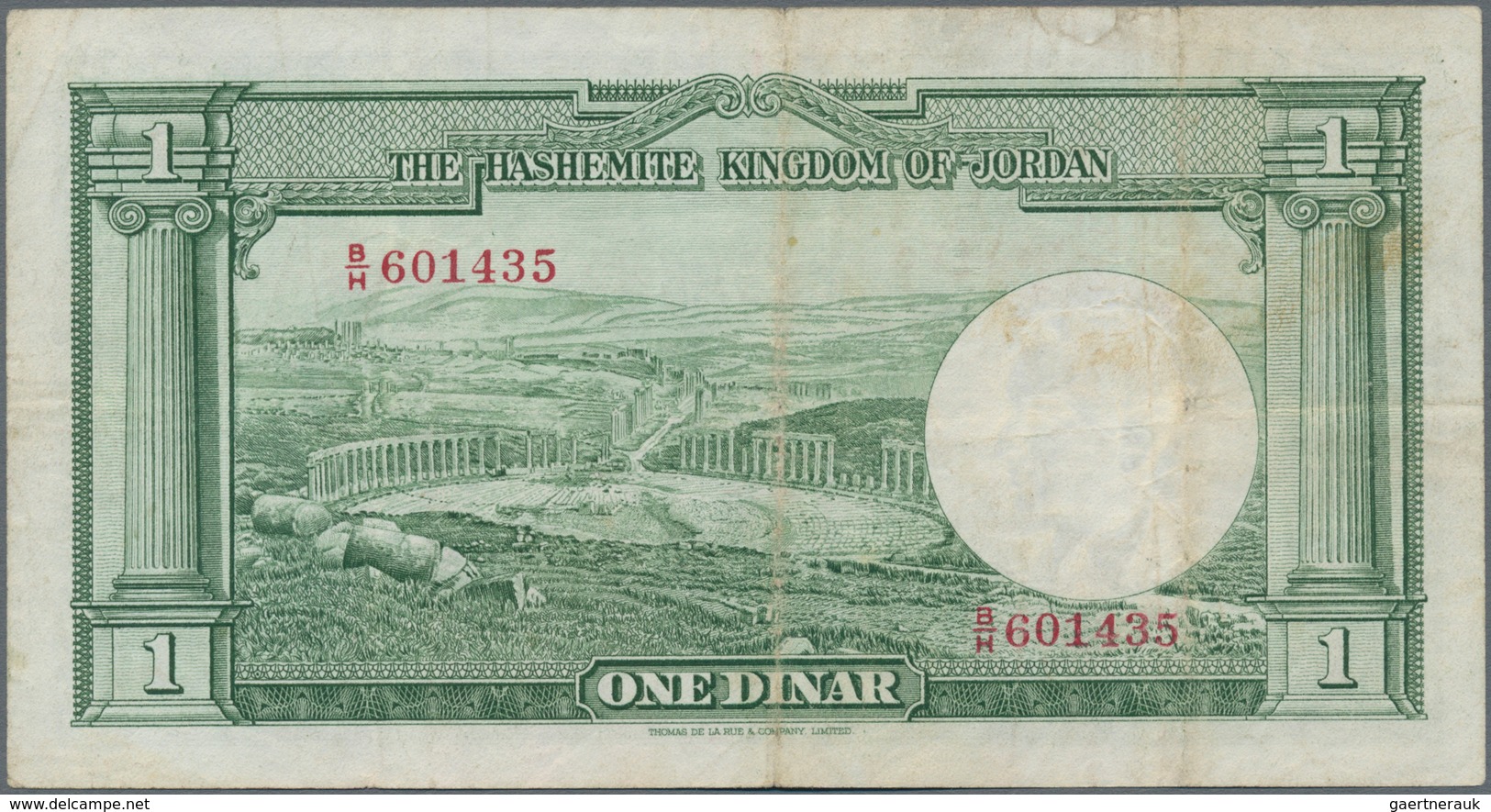 Jordan / Jordanien: The Hashemite Kingdom Of Jordan 1 Dinar L.1949, P.6a, Still Nice With A Few Fold - Jordanie