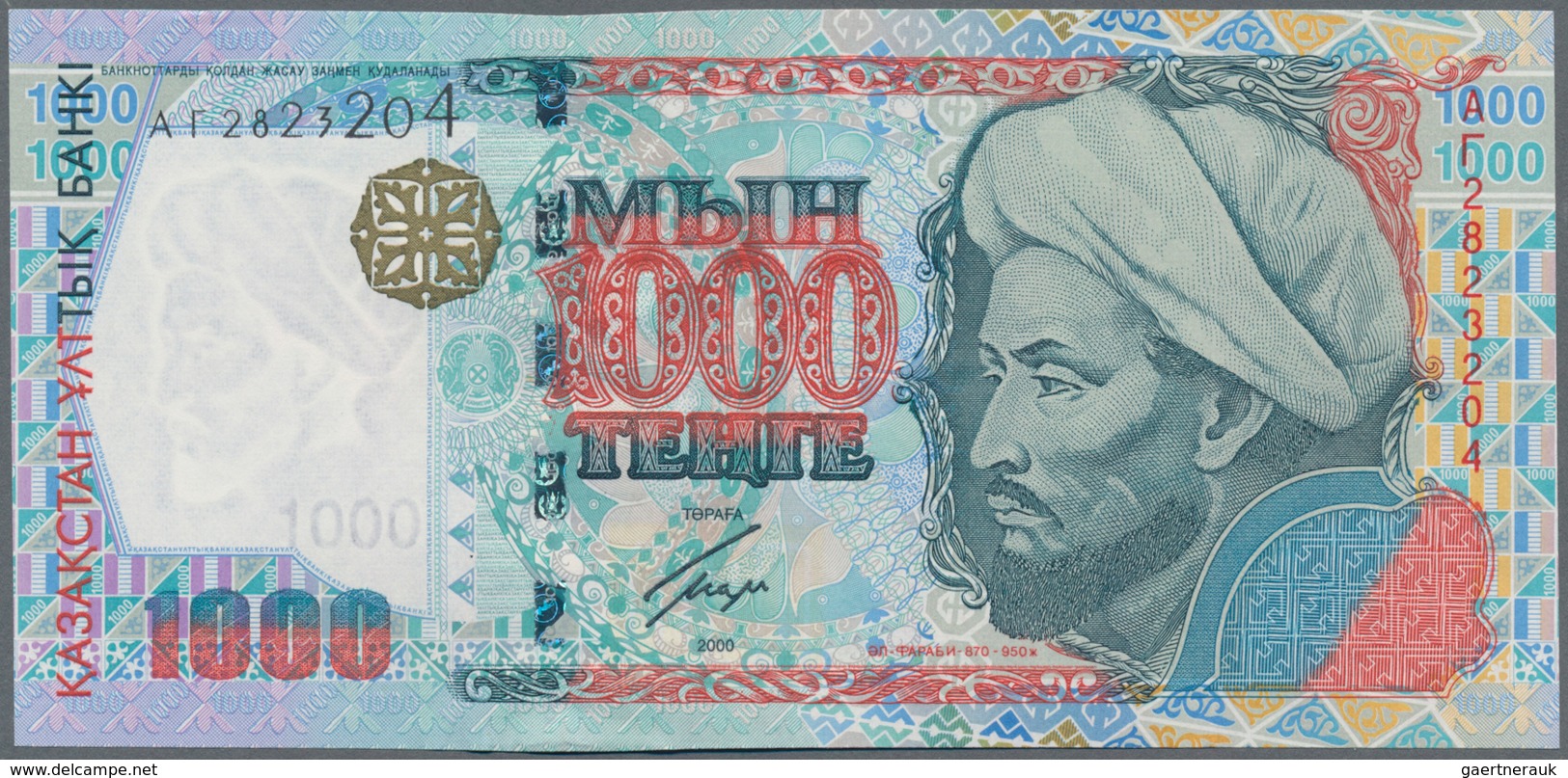 Kazakhstan / Kasachstan: Lot with 7 banknotes comprising 2x 200 Tenge 1999 P.20a,b (UNC), 2x 500 Ten