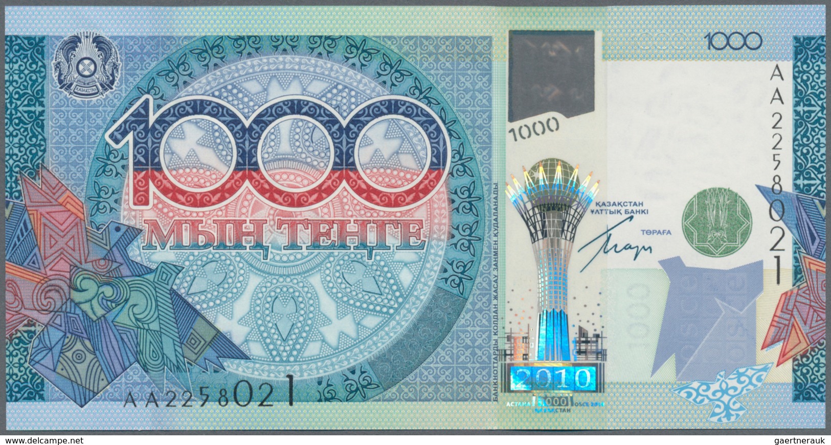 Kazakhstan / Kasachstan: Lot with 6 banknotes of the 2008 till 2011 issue with 5000 Tenge 2008 P.34