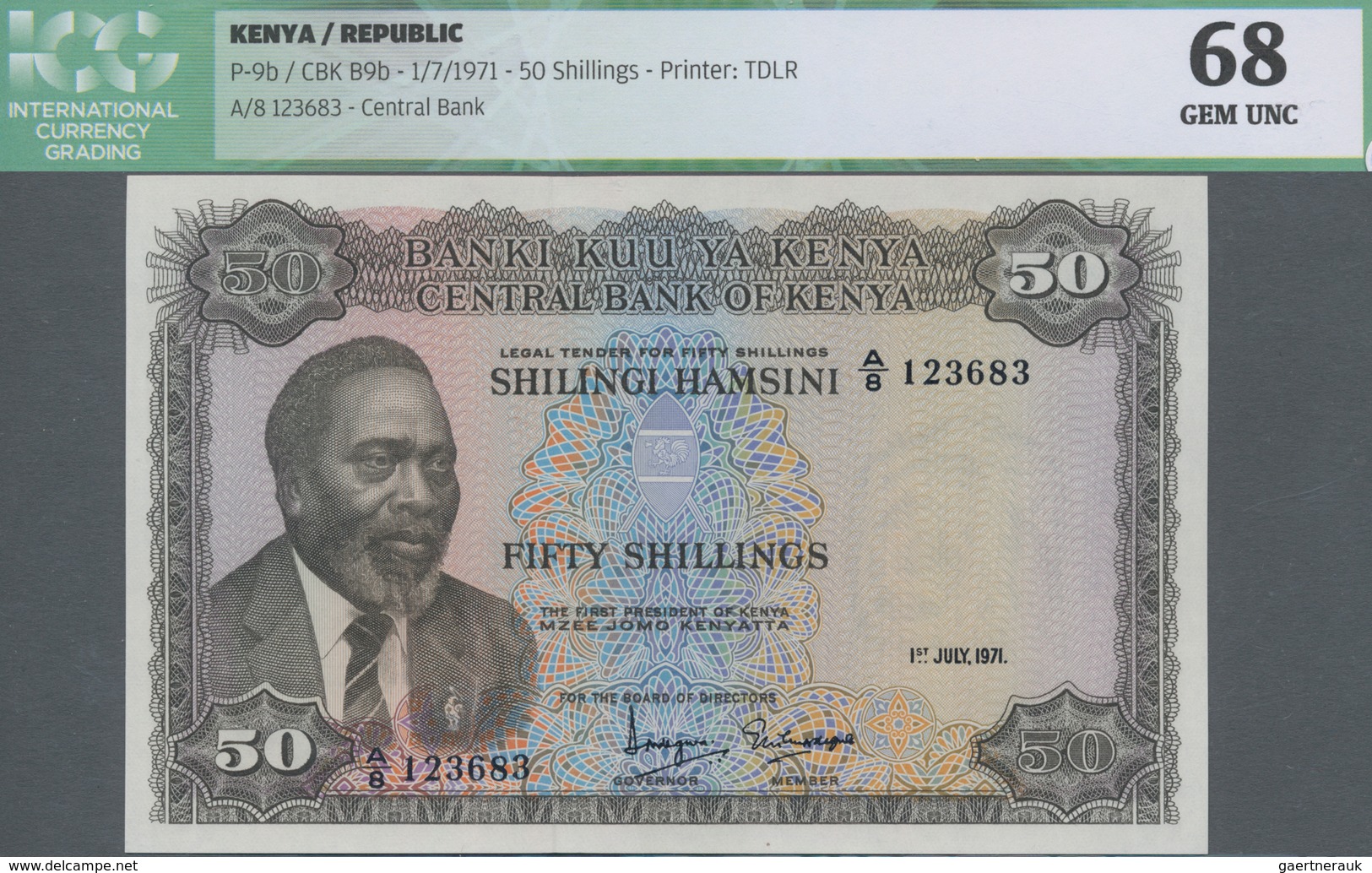 Kenya / Kenia: 50 Shillings 1971, P.9b In UNC, ICG Graded 68 Gem UNC - Kenia