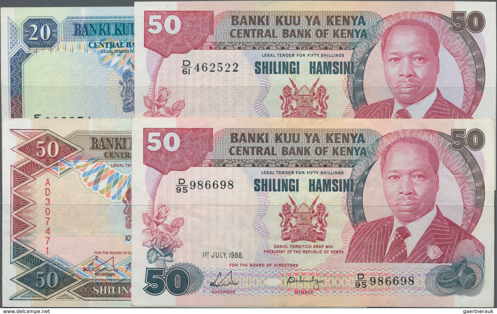 Kenya / Kenia: Central Bank Of Kenya Set With 4 Banknotes 20 Shillings 1989 P.25b (VF+/XF), 50 Shill - Kenia