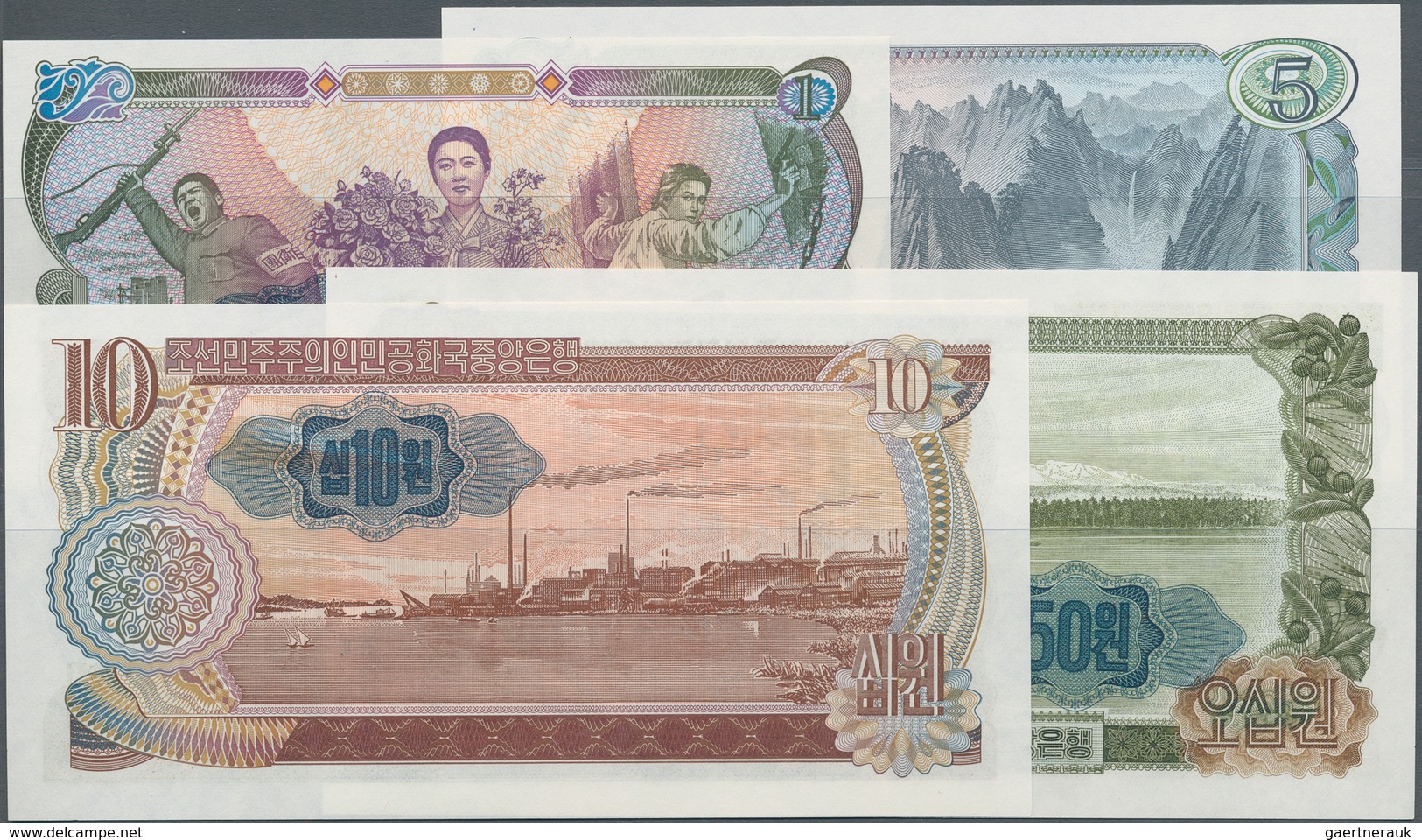 Korea: Set With 4 Banknotes 1, 5, 10 And 50 Won 1978, All With Blue Seal On Back, P.18e-21e, All In - Corée Du Sud