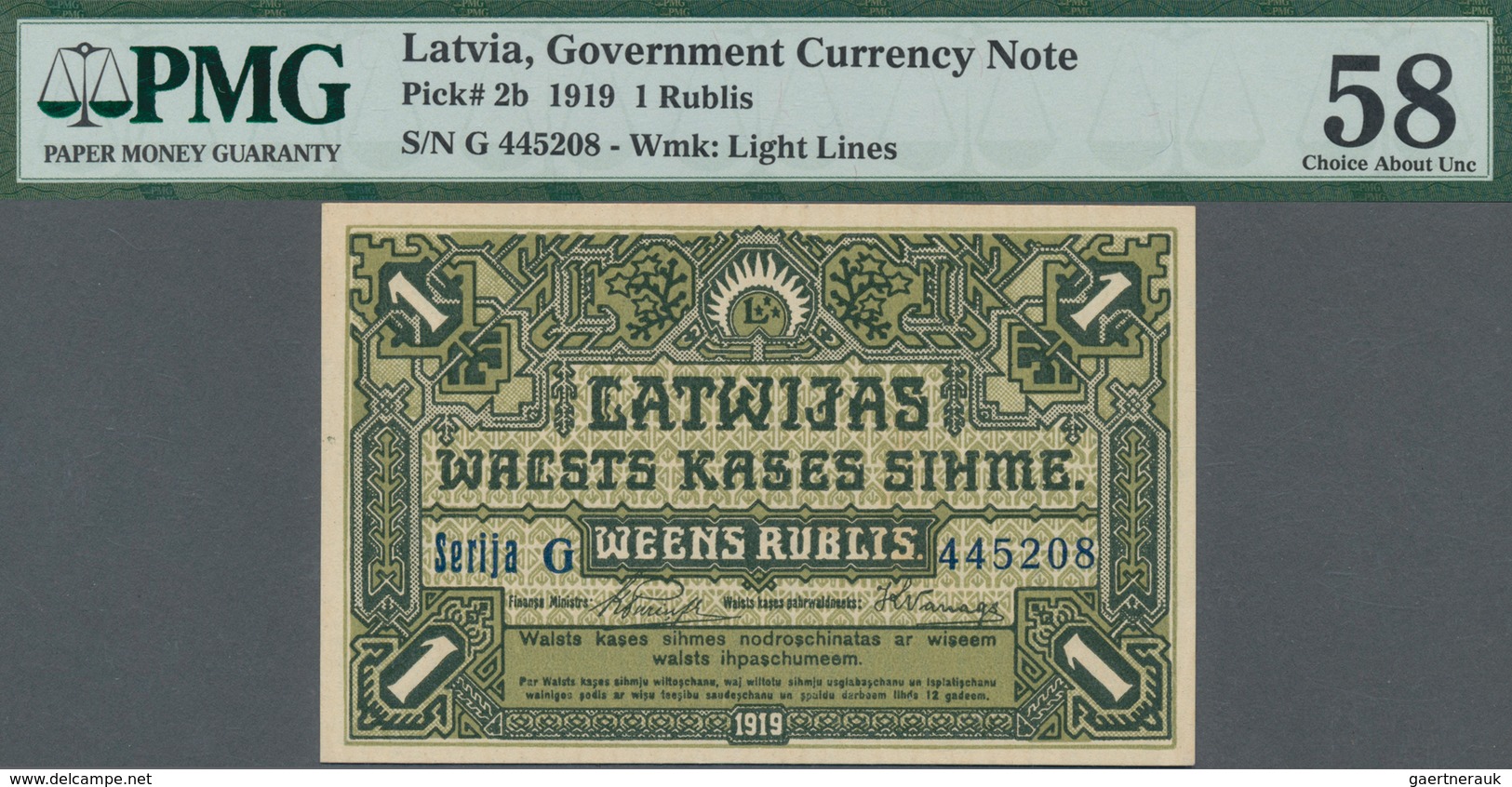 Latvia / Lettland: 1 Rublis 1919 Government Currency Note, P.2b, Almost Perfect With A Few Minor Sta - Lettonie