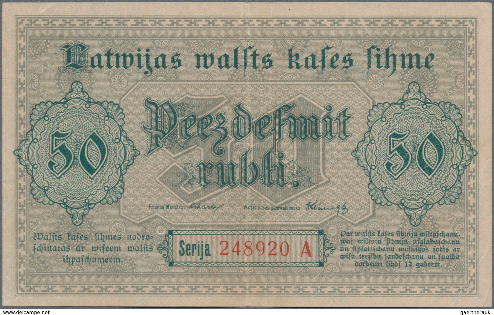 Latvia / Lettland: Latwijas Walsts Kaşes 50 Rubli 1919, P.6, Great Condition With Strong Paper And B - Lettland