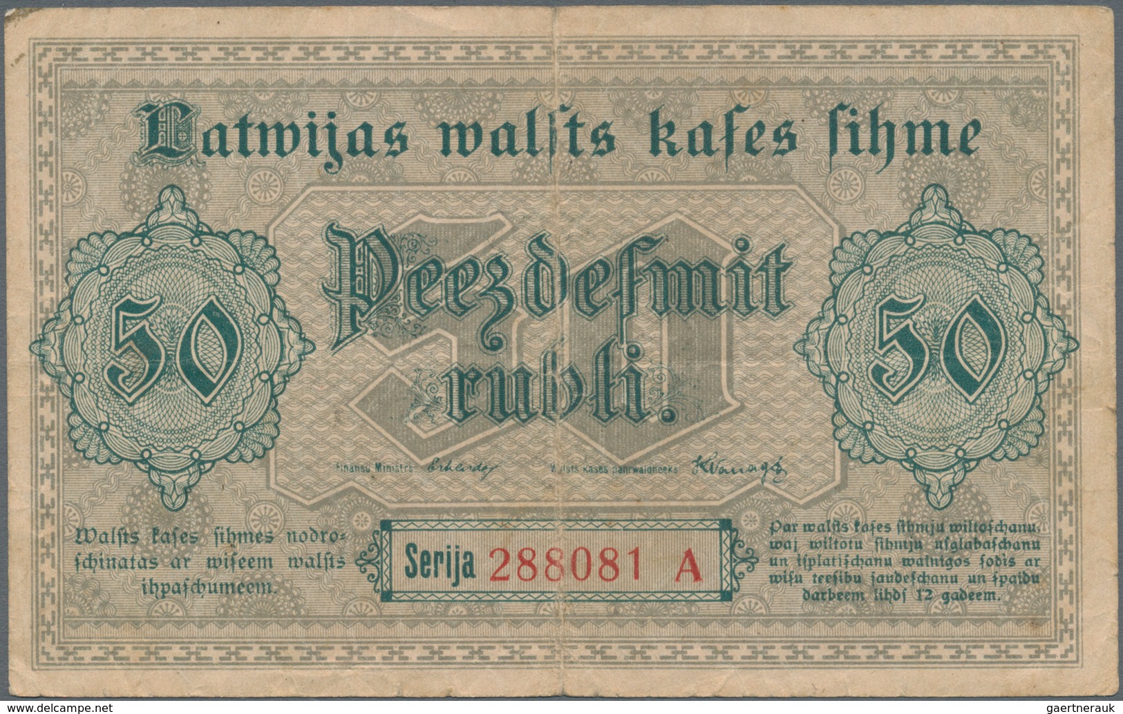 Latvia / Lettland: 50 Rubli 1919, P.6rare Banknote In Nice Condition With A Few Folds And Tiny Borde - Letonia