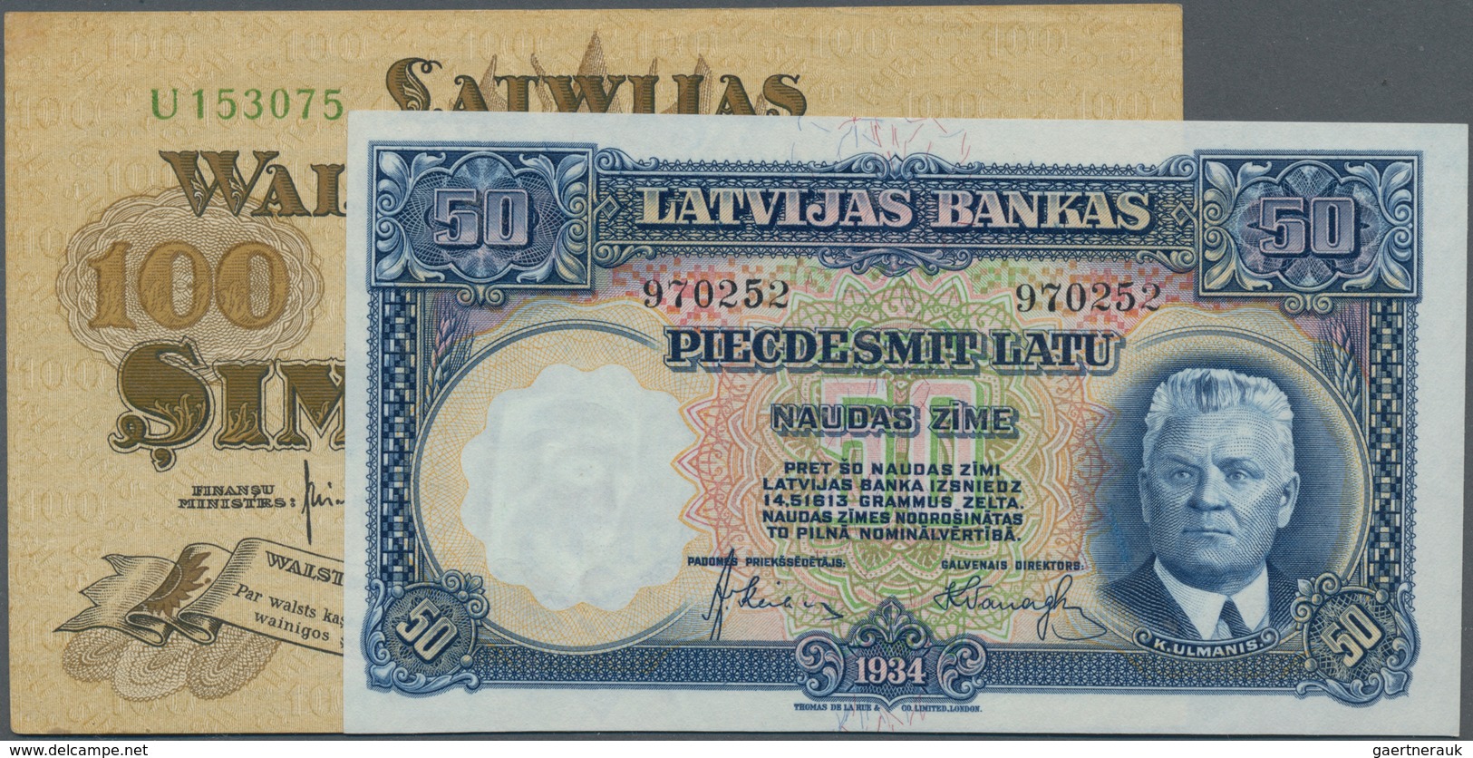 Latvia / Lettland: Highly Rare Set With 8 Banknotes Containing 100 Rubli 1919 Serial Number U153075 - Lettland