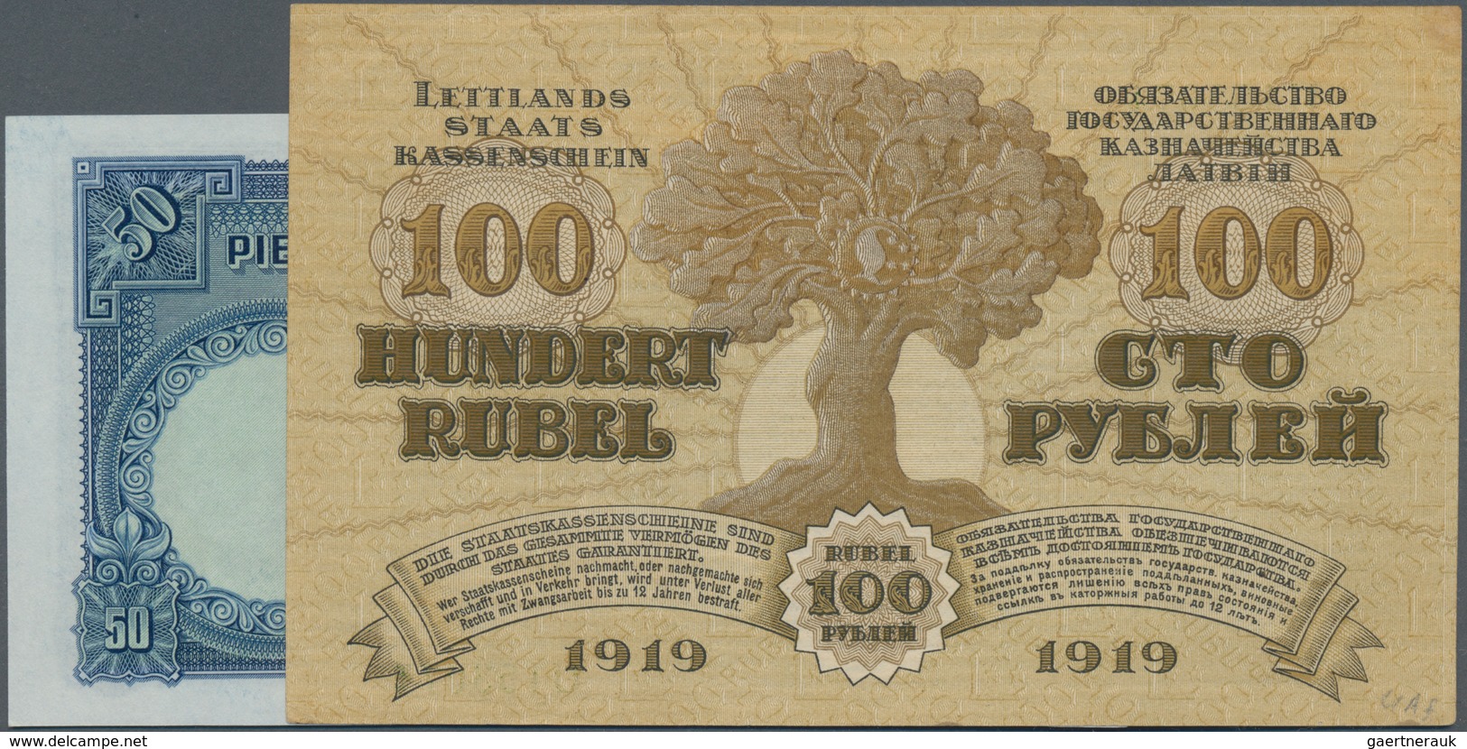 Latvia / Lettland: Highly Rare Set With 8 Banknotes Containing 100 Rubli 1919 Serial Number U153075 - Lettland