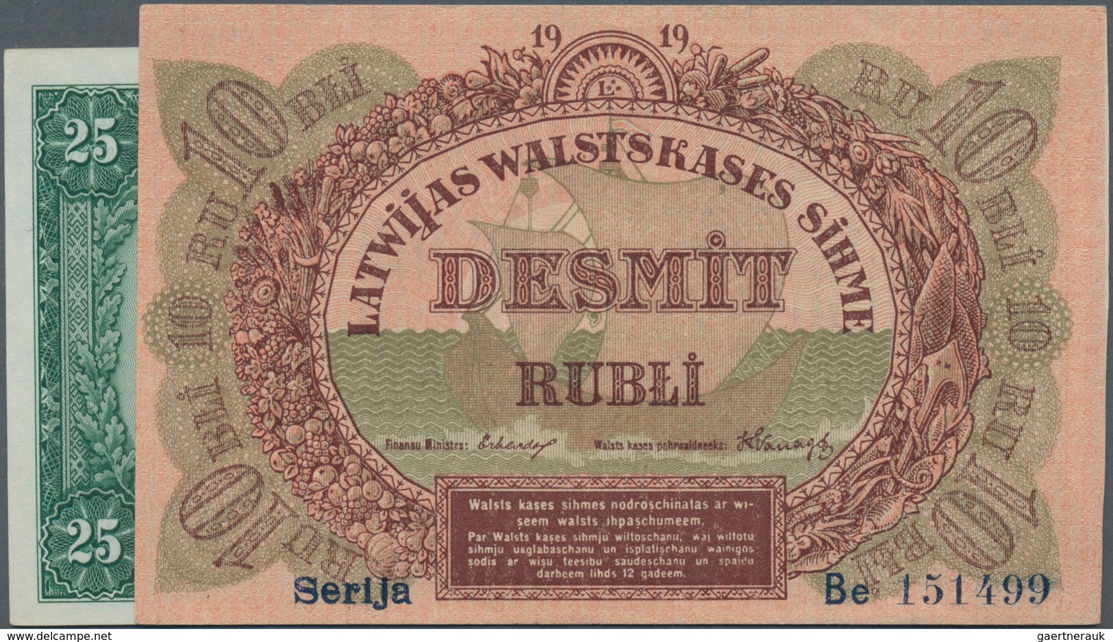 Latvia / Lettland: Highly Rare Set With 8 Banknotes Containing 100 Rubli 1919 Serial Number U153075 - Lettland