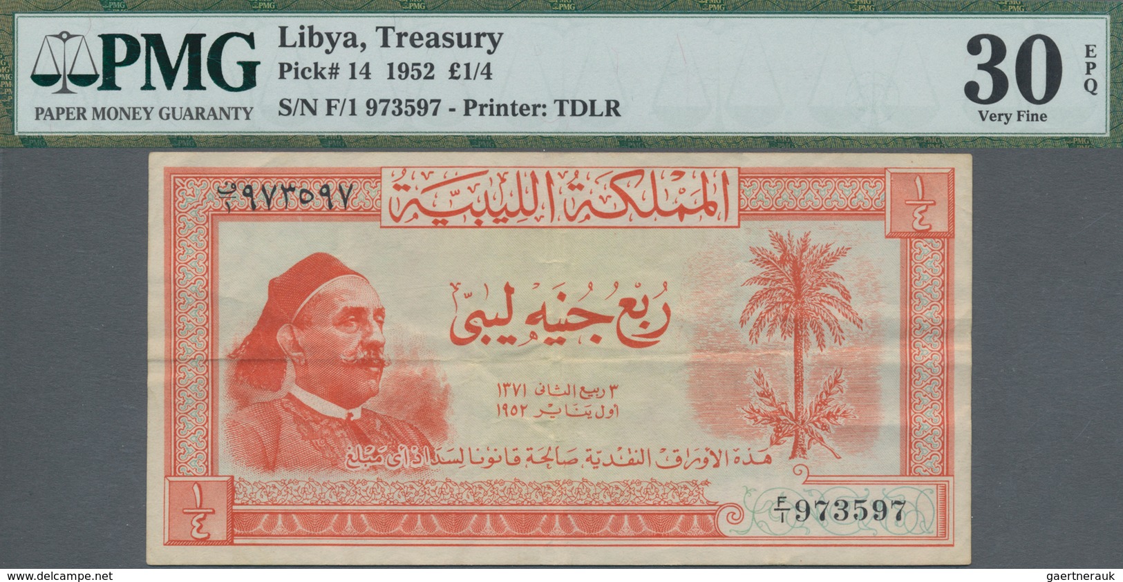 Libya / Libyen: Kingdom Of Libya ¼ Libyan Pound 1952, P.14, Still Great Original Shape With Strong P - Libya
