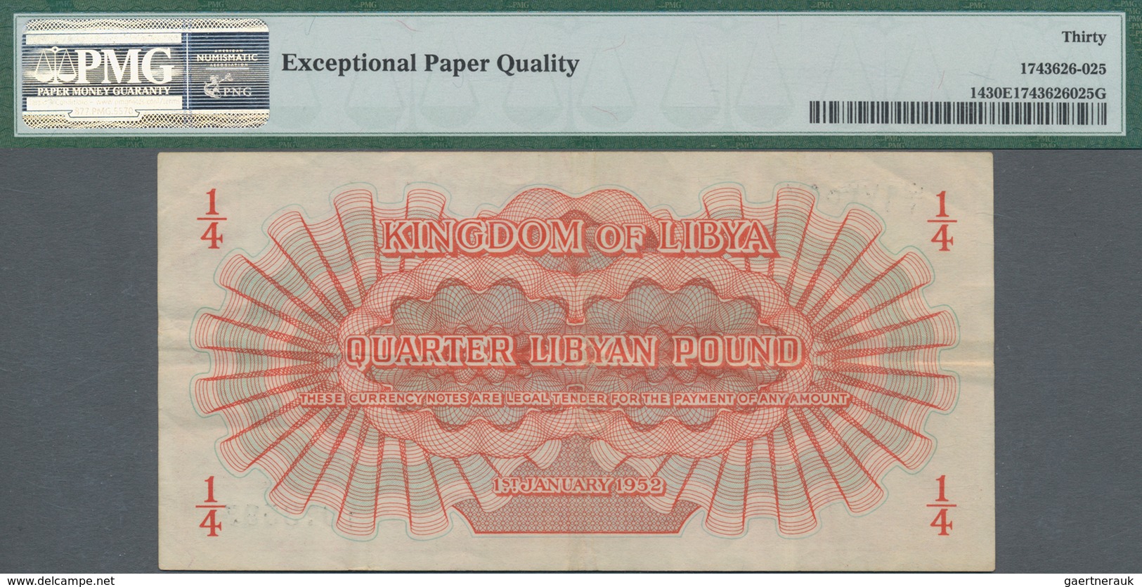 Libya / Libyen: Kingdom Of Libya ¼ Libyan Pound 1952, P.14, Still Great Original Shape With Strong P - Libyen