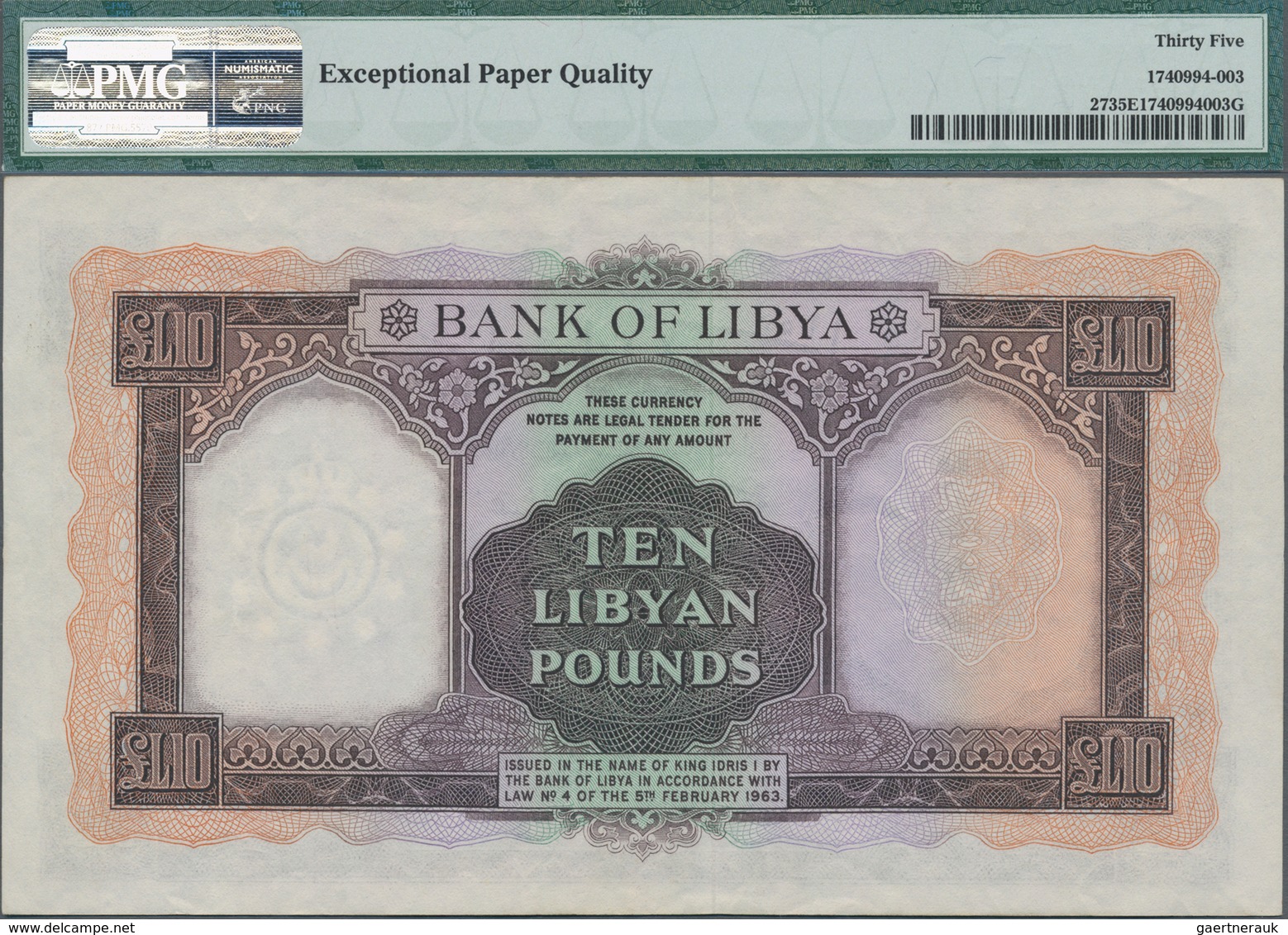 Libya / Libyen: Bank Of Libya 10 Pounds 1963, P.27, Great Original Shape With Bright Colors, PMG Gra - Libye