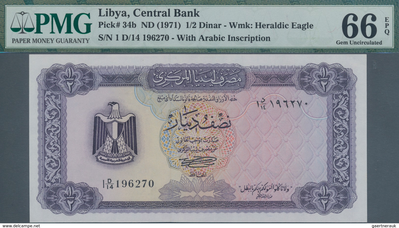 Libya / Libyen: Central Bank Of Libya ½ Dinar ND(1971) With Arabic Inscription At Lower Right On Fro - Libye