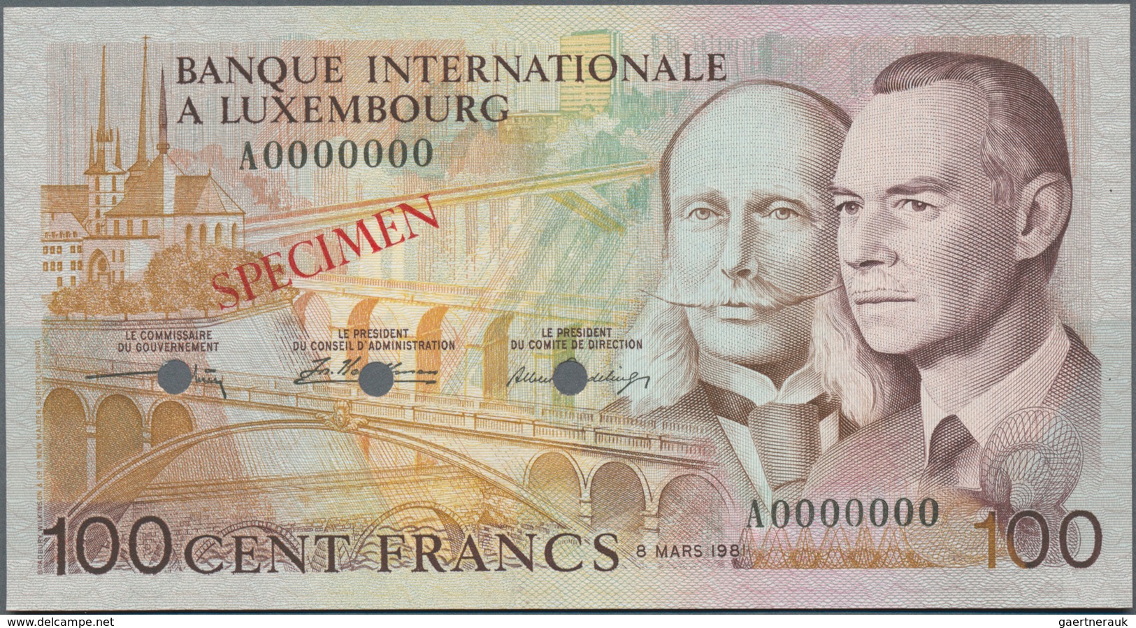 Luxembourg: Banque Internationale à Luxembourg 100 Francs 1981 SPECIMEN, P.14As With Punch Hole Canc - Luxembourg