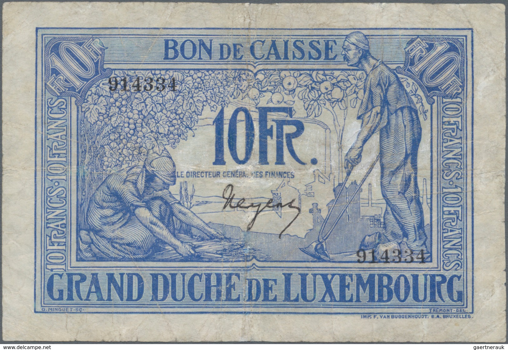 Luxembourg: Grand Duché De Luxembourg – Bon De Caisse 10 Francs ND(1923), P.34, Very Professional Re - Luxembourg