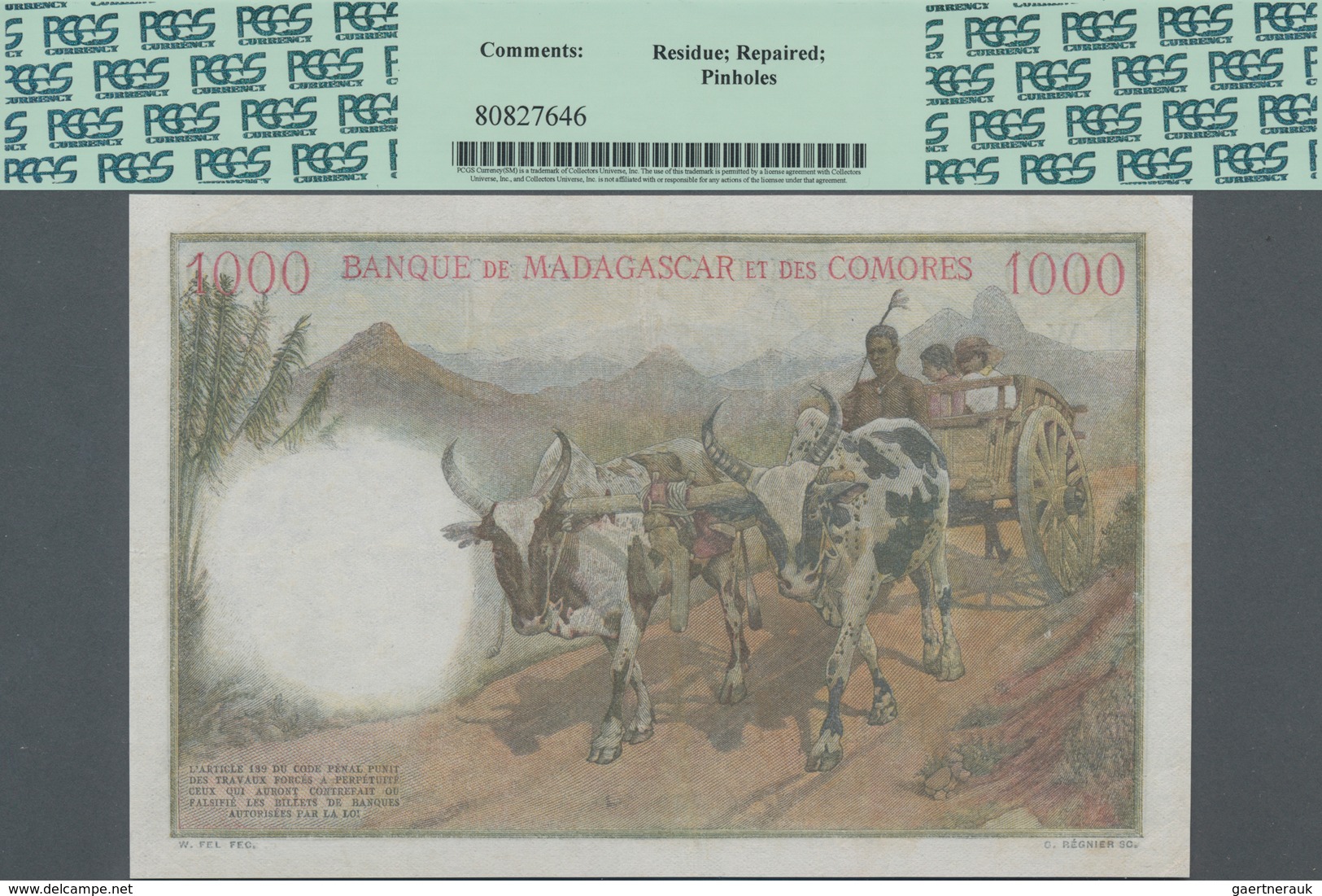 Madagascar: Banque De Madagascar Et Des Comores 1000 Francs 1951, With Signature Title Above: "Contr - Madagaskar