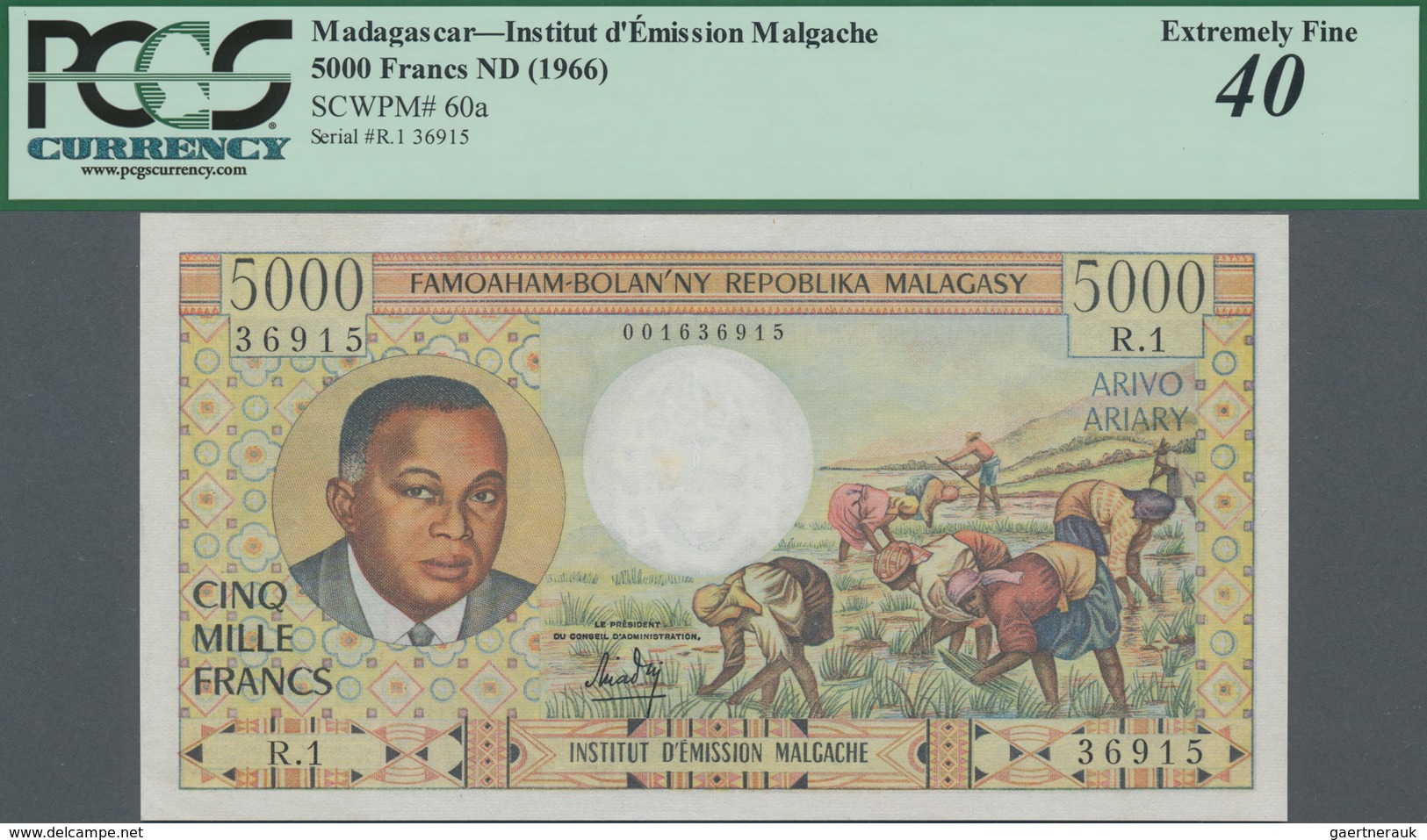 Madagascar: Institut D'Émission Malgache 5000 Francs ND(1966), P.60a, Tiny Repaired Part At Center, - Madagaskar