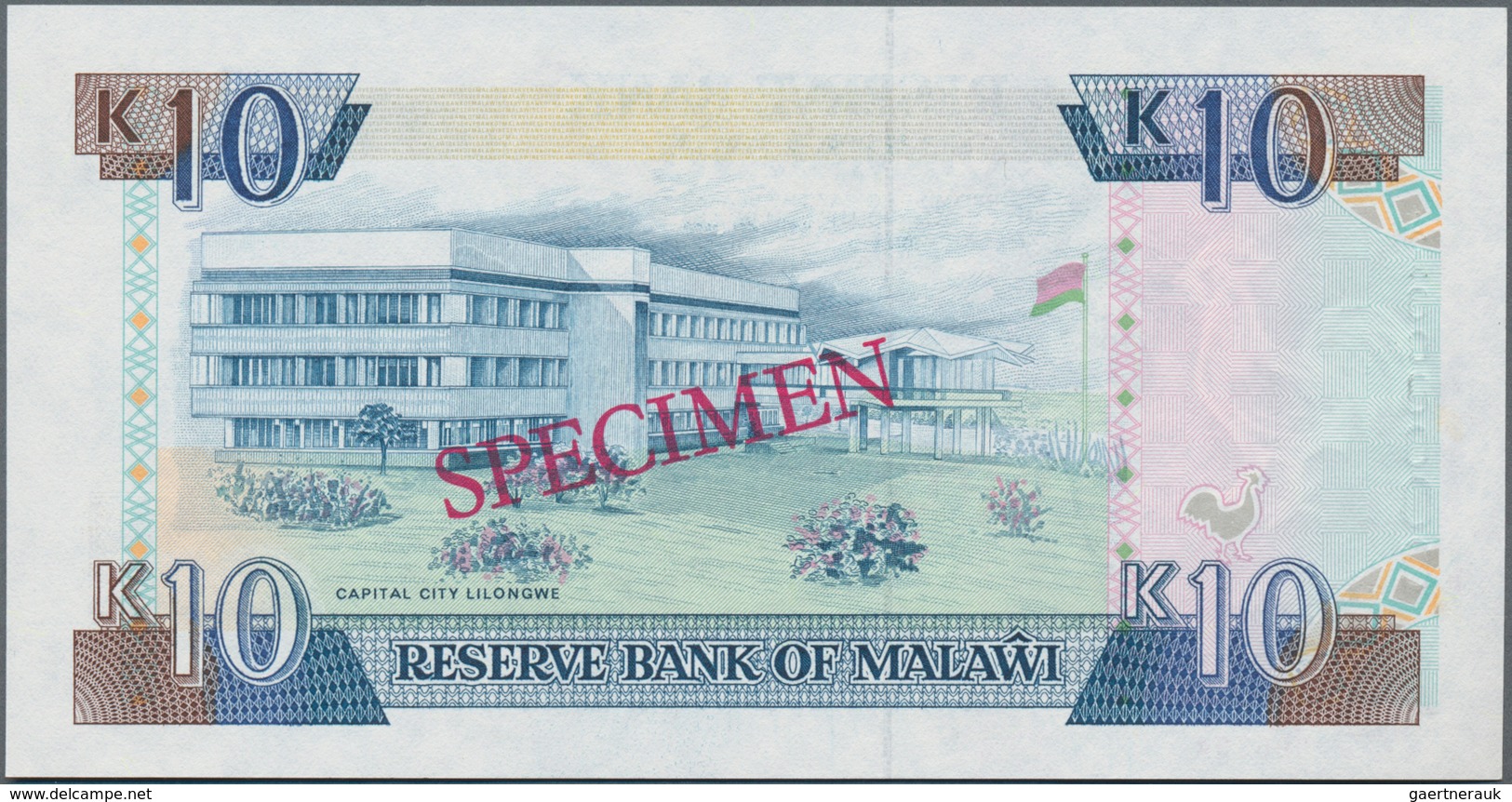 Malawi: Reserve Bank Of Malawi 10 Kwacha 1992, P.25s With Red Overprint "Specimen", Serial Number AA - Malawi