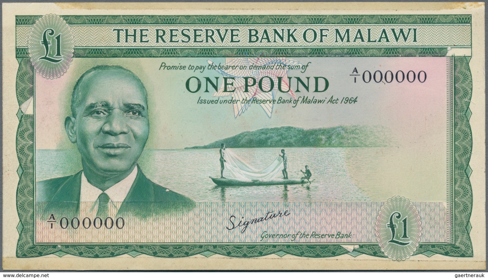 Malawi: The Reserve Bank Of Malawi 1 Pound L.1964 Unadopted Uniface Front Trial On Cardboard By Thom - Malawi