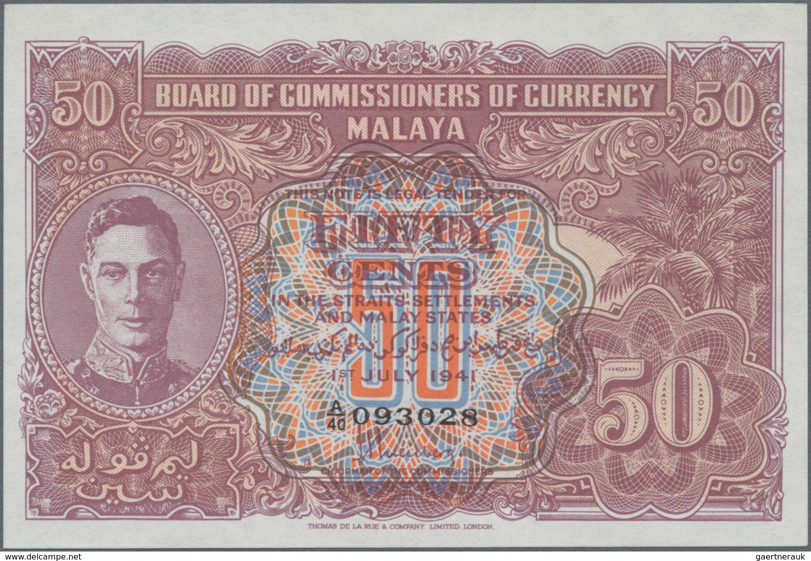 Malaya: Board Of Commissioners Of Currency 50 Cents 1941, P.10b In Perfect UNC Condition. - Malaysie