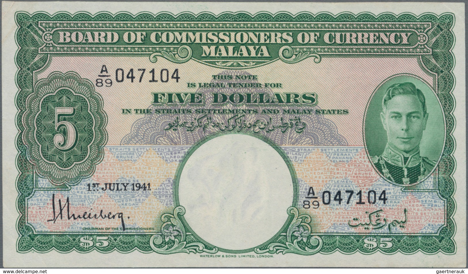 Malaya: Board Of Commissioners Of Currency 5 Dollars 1941, P.12, Almost Perfect Condition With A Tin - Malaysie