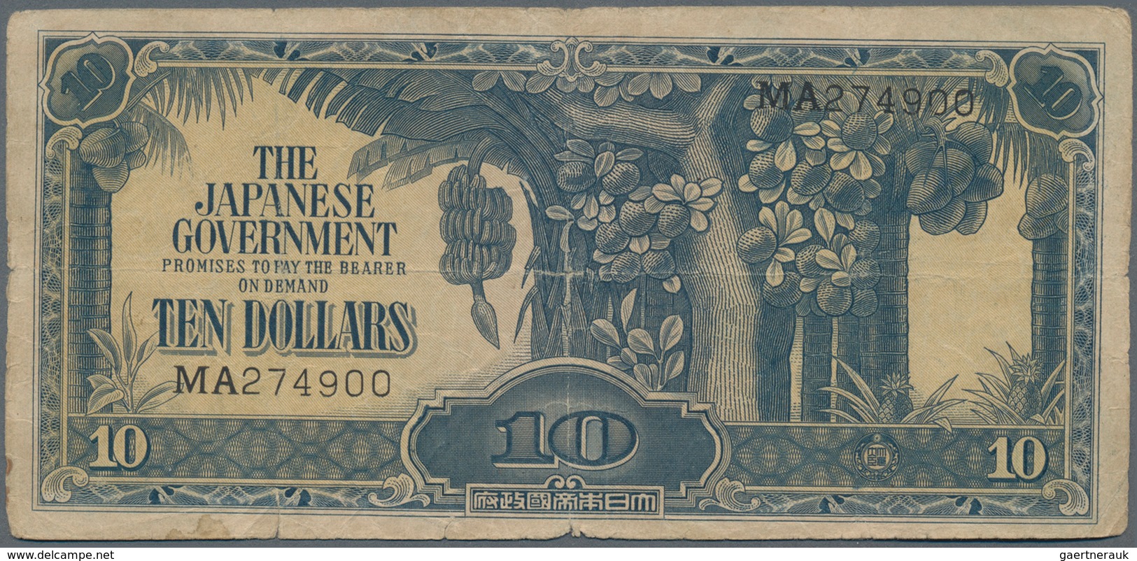 Malaya: The Japanese Government set with 4 banknotes 10 Dollars ND(1942-44), P.M7a in F-/F condition