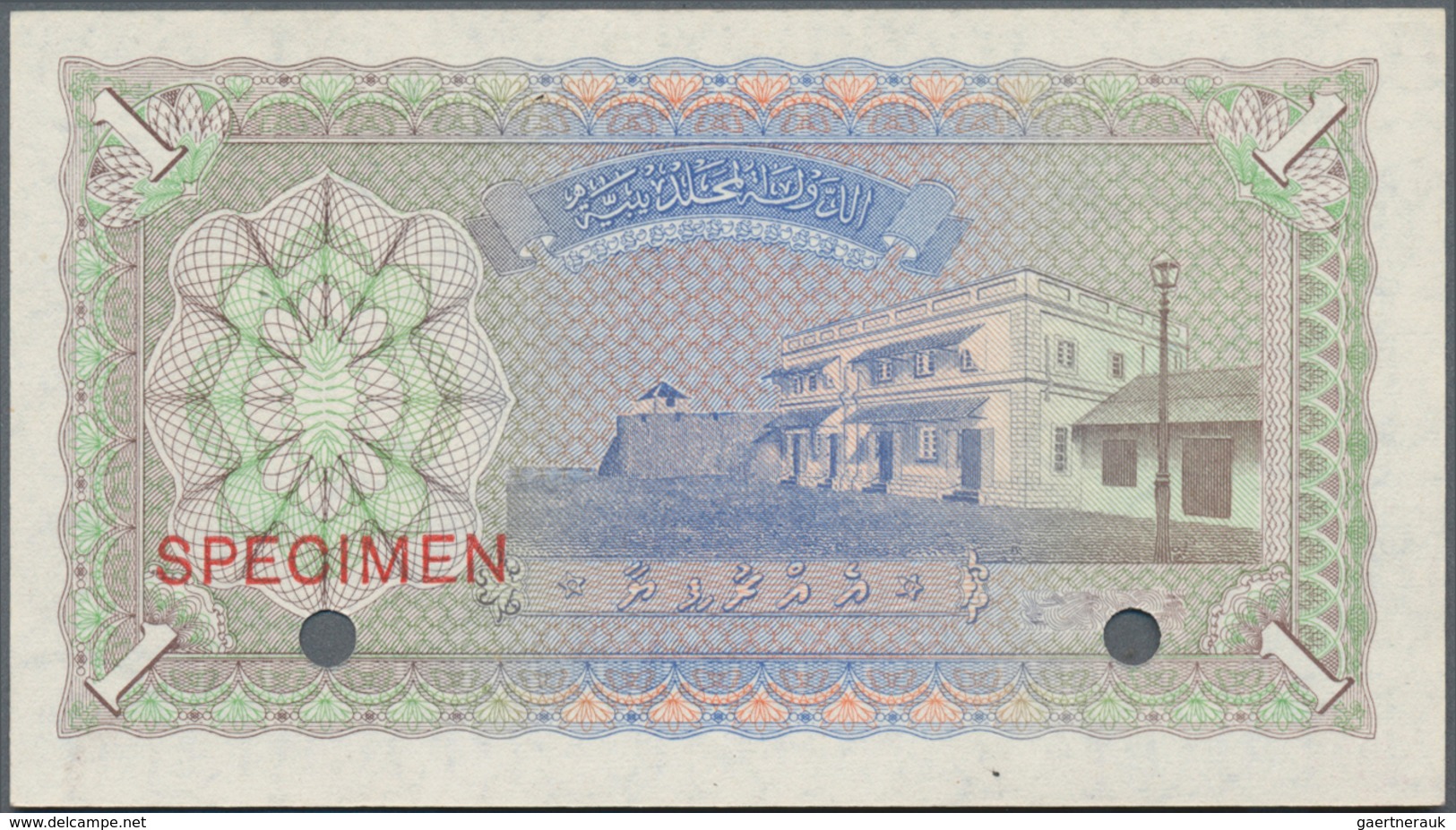 Maldives / Malediven: Maldivian State / Government Treasurer 1 Rufiyaa 1947 SPECIMEN, P.2as With Spe - Maldives