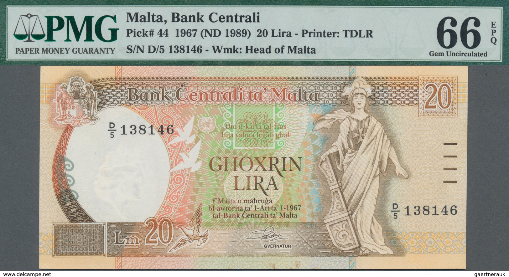 Malta: Bank Centrali Ta' Malta Set With 4 Banknotes Comprising 10 Liri ND(1986) P.39 PMG 64 EPQ, 20 - Malta