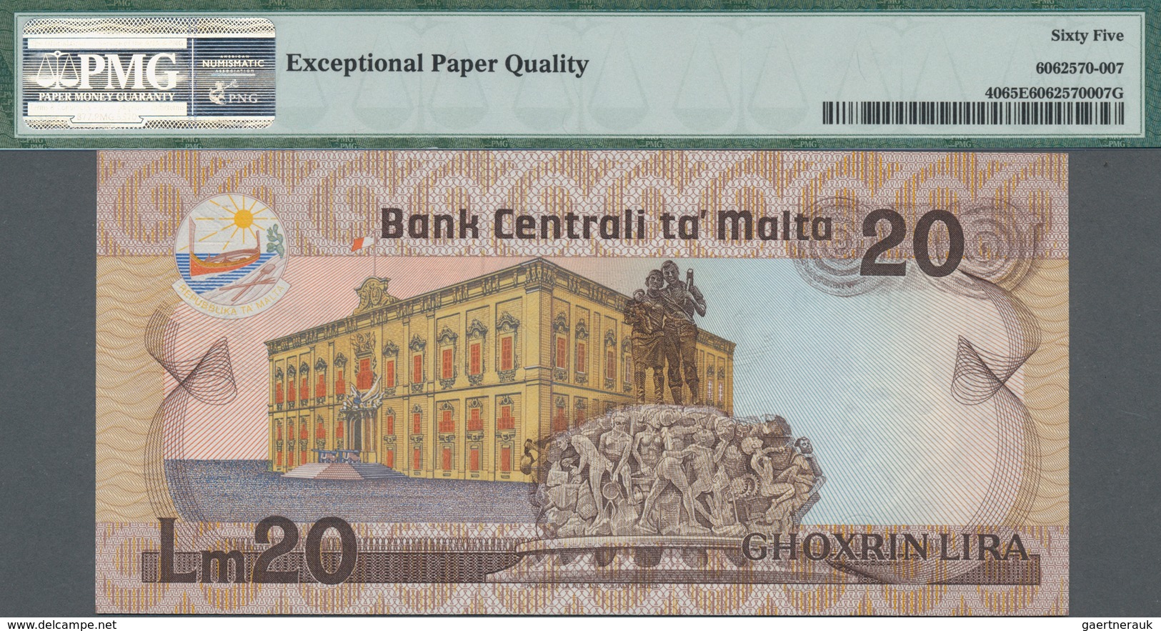 Malta: Bank Centrali ta' Malta set with 4 banknotes comprising 10 Liri ND(1986) P.39 PMG 64 EPQ, 20