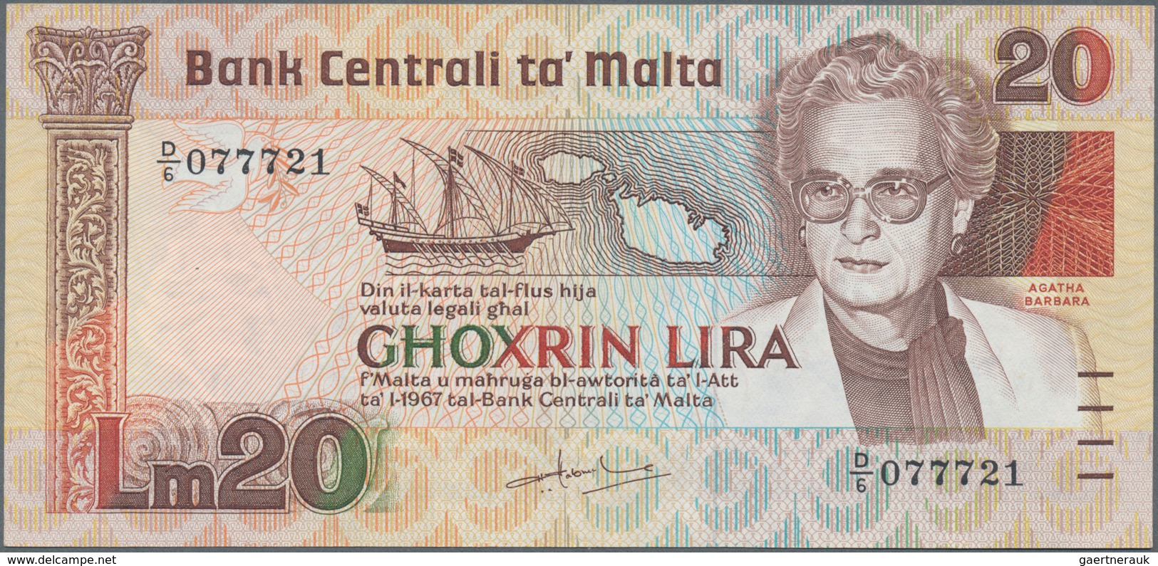 Malta: 20 Liri L.1967 (1986), P.40 In Perfect UNC Condition. Rare! - Malta