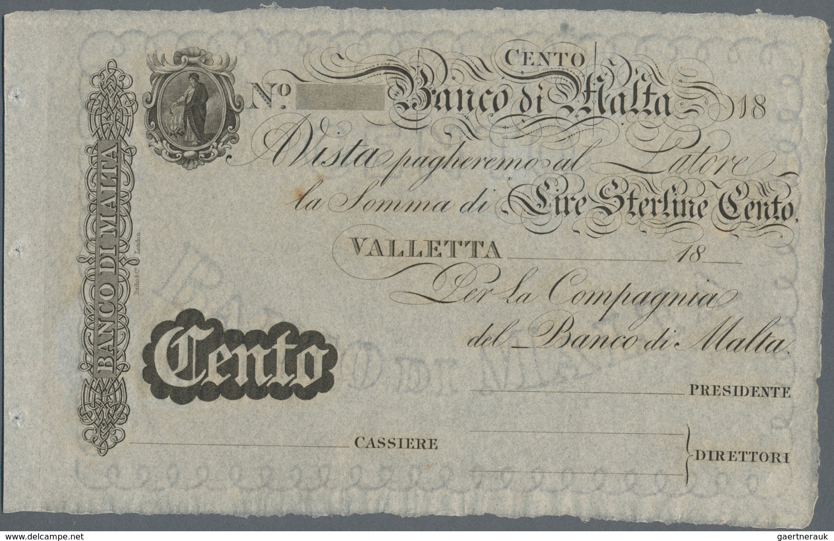 Malta: Banco Di Malta 100 Lire Sterline 18xx Remainder, P.S165r, Unfolded With A Few Minor Spots And - Malta