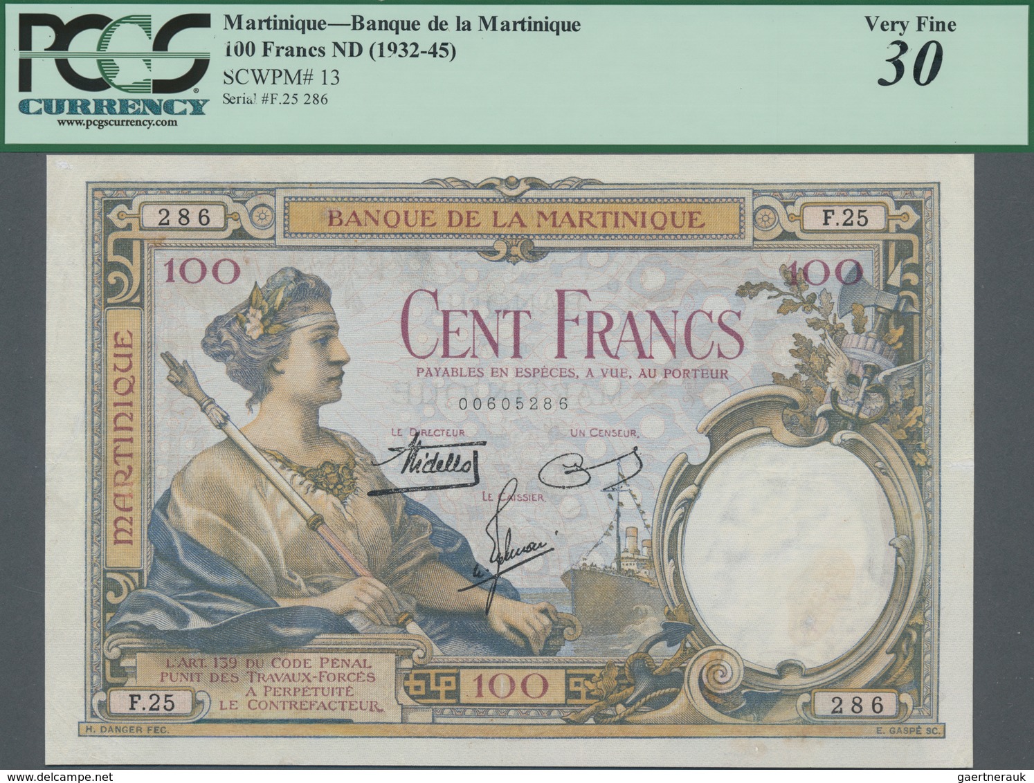 Martinique: Banque De La Martinique 100 Francs ND(1932-45), P.13, Very Popular Banknote In Still Gre - Autres & Non Classés