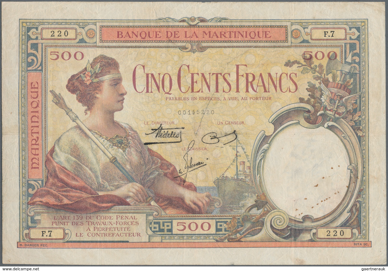Martinique: Banque De La Martinique ND(1932-45), P.14, Highly Rare And Seldom Offered Banknote In St - Autres & Non Classés