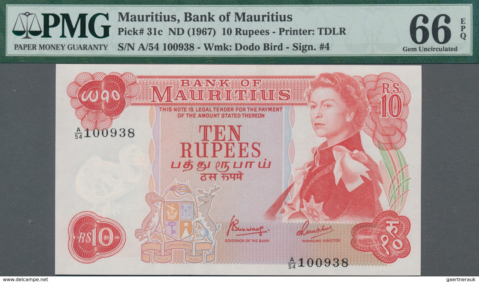 Mauritius: Bank Of Mauritius Set With 3 Consecutive Numbered 10 Rupees Notes, Serial Number A/54 100 - Mauritius