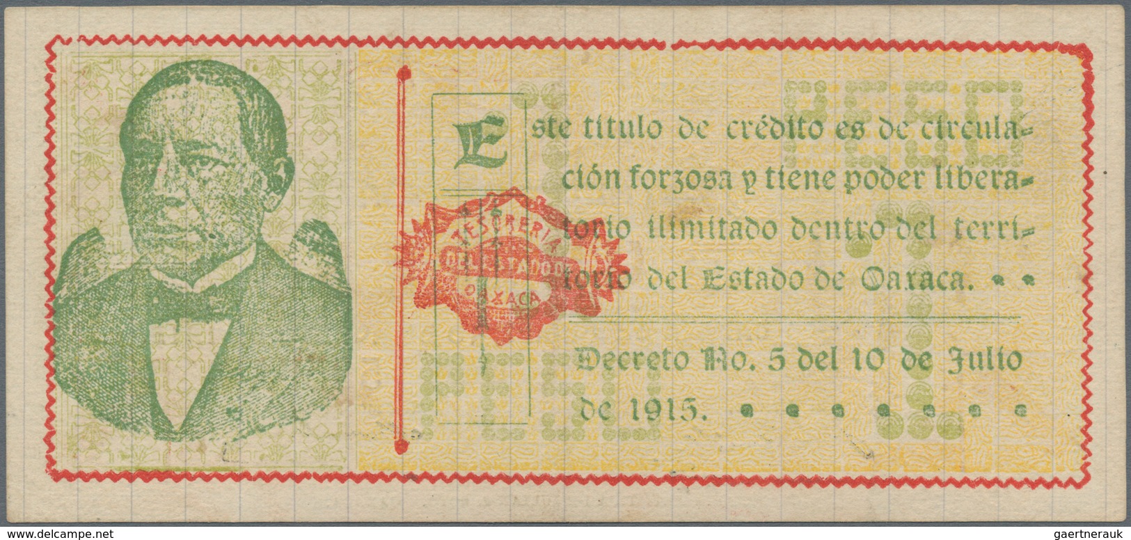 Mexico: Tesorería General Del Estado De Oaxaca Pair With 5 Pesos 1915, 1916, P.S593e, S954 In F/VF C - Mexico