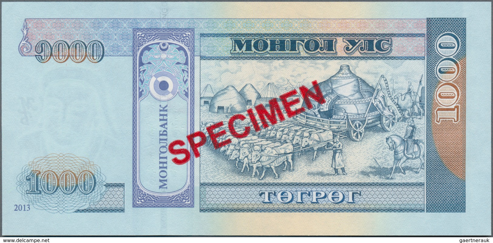 Mongolia / Mongolei: Highly Rare Specimen set with 9 banknotes comprising 10 and 20 Tugrik 2011 Spec