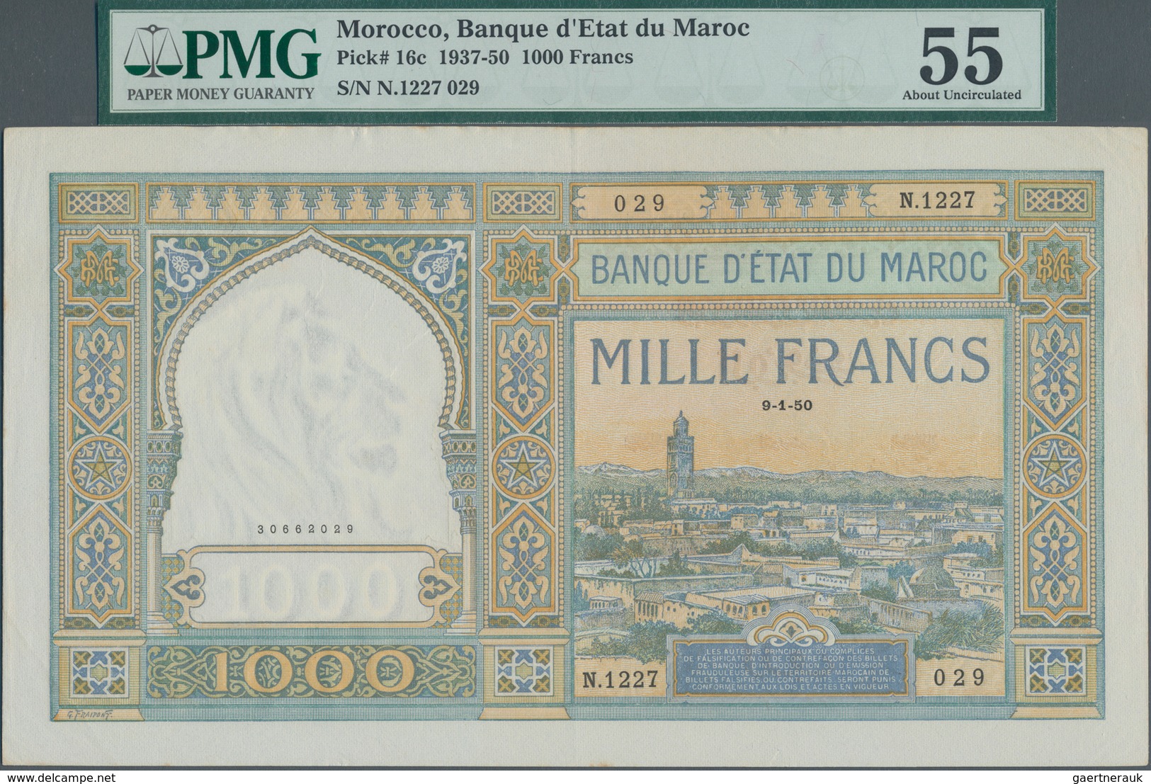 Morocco / Marokko: Banque D'État Du Maroc 1000 Francs 1950, P.16c, Great Condition For This Large Si - Morocco