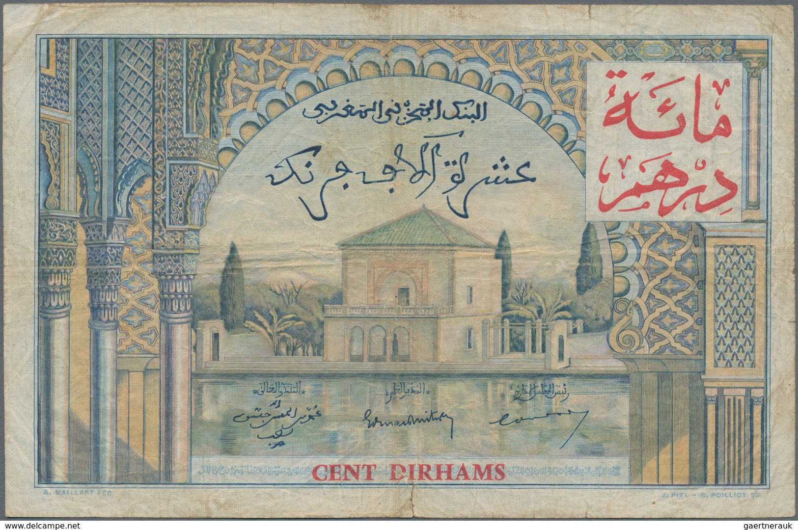 Morocco / Marokko: Banque D'État Du Maroc 100 Dirhams On 10.000 Francs 1955 (1959), P.52, Small Marg - Maroc