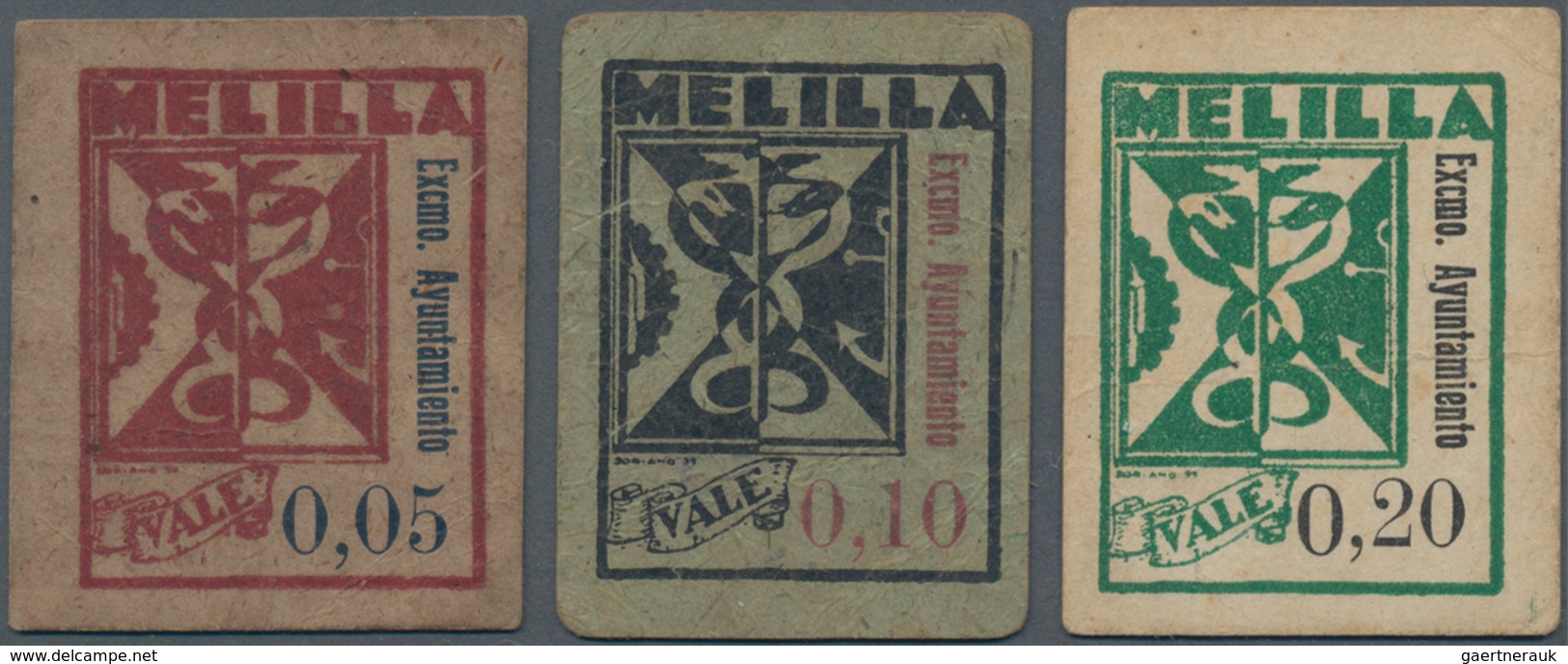 Morocco / Marokko: Melilla - Excmo. Ayuntamiento. 5, 10 & 20 Centimos Cardstock Fractionals, ND, P.N - Marokko