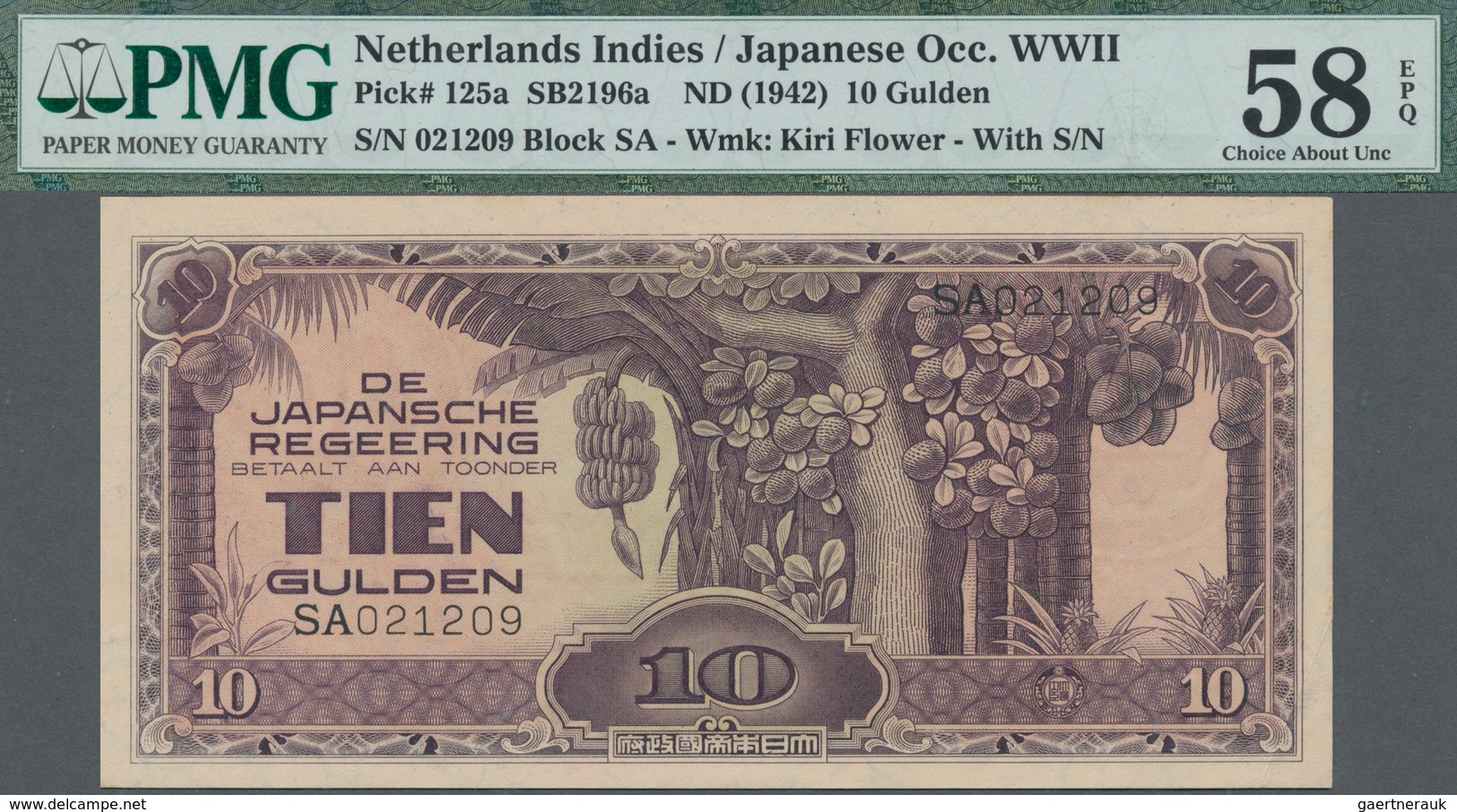 Netherlands Indies / Niederländisch Indien: De Japansche Regeering 10 Gulden ND(1942), P.125a With B - Dutch East Indies