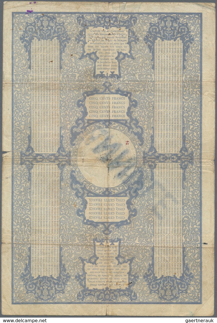 New Caledonia / Neu Kaledonien: Banque De L'Indo-Chine - Noumea, 500 Francs 1921, P.22 With Black St - Nouméa (Neukaledonien 1873-1985)