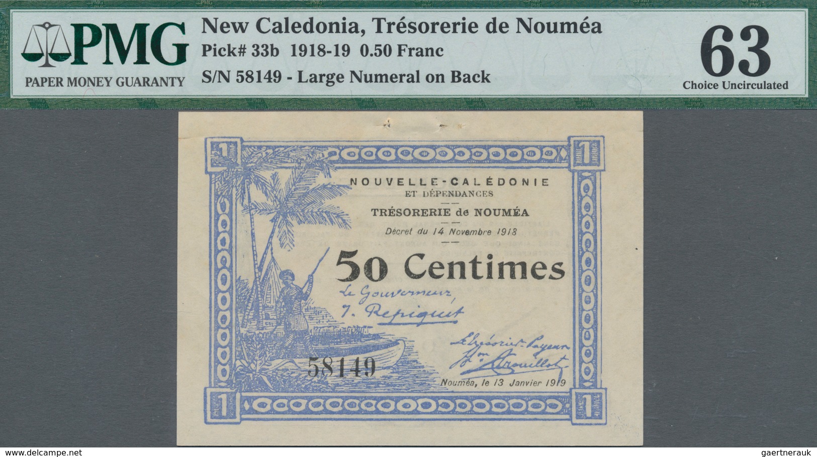 New Caledonia / Neu Kaledonien: Trésorerie De Nouméa, Highly Rare Set With 3 Banknotes Of The 1918-1 - Nouvelle-Calédonie 1873-1985