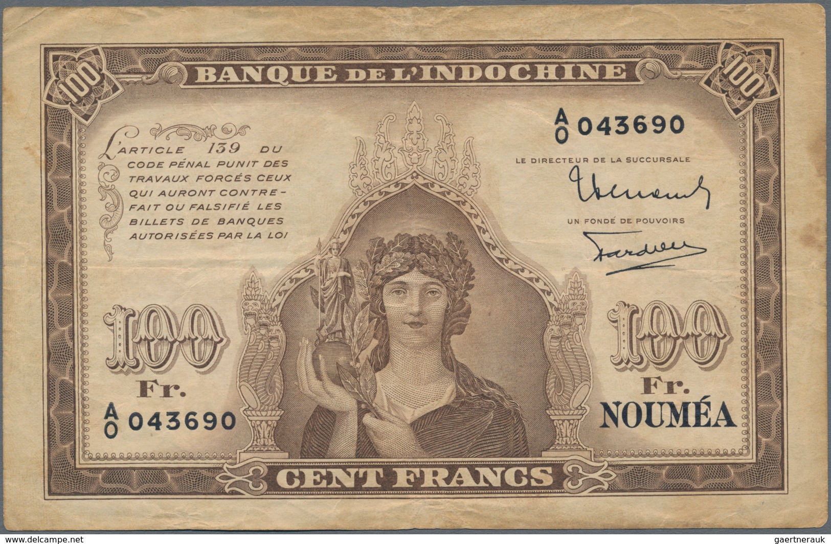 New Caledonia / Neu Kaledonien: Banque De L'Indochine 100 Francs ND(1942), P.44, Lightly Toned Paper - Nouvelle-Calédonie 1873-1985