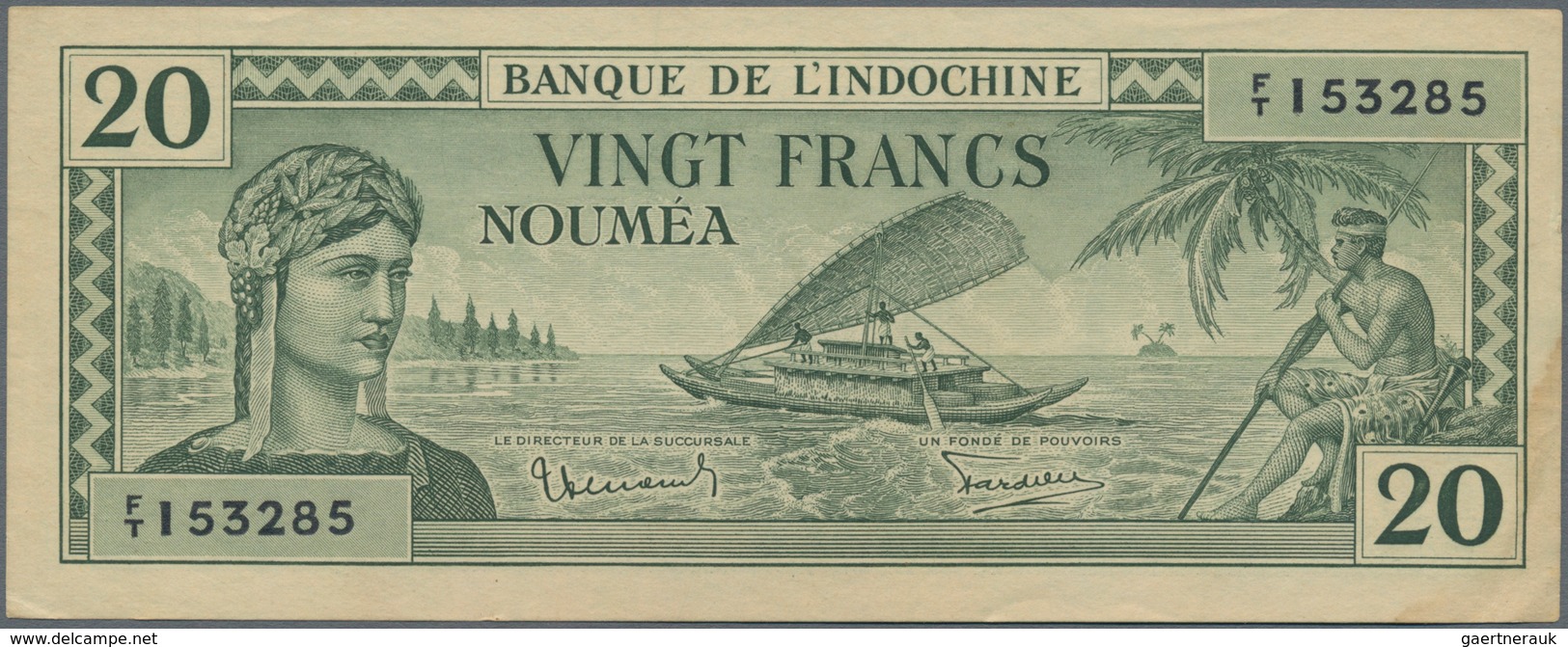 New Caledonia / Neu Kaledonien: Banque De L'Indochine - Nouméa 20 Francs ND(1944), P.49, Unfolded Bu - Nouméa (Neukaledonien 1873-1985)