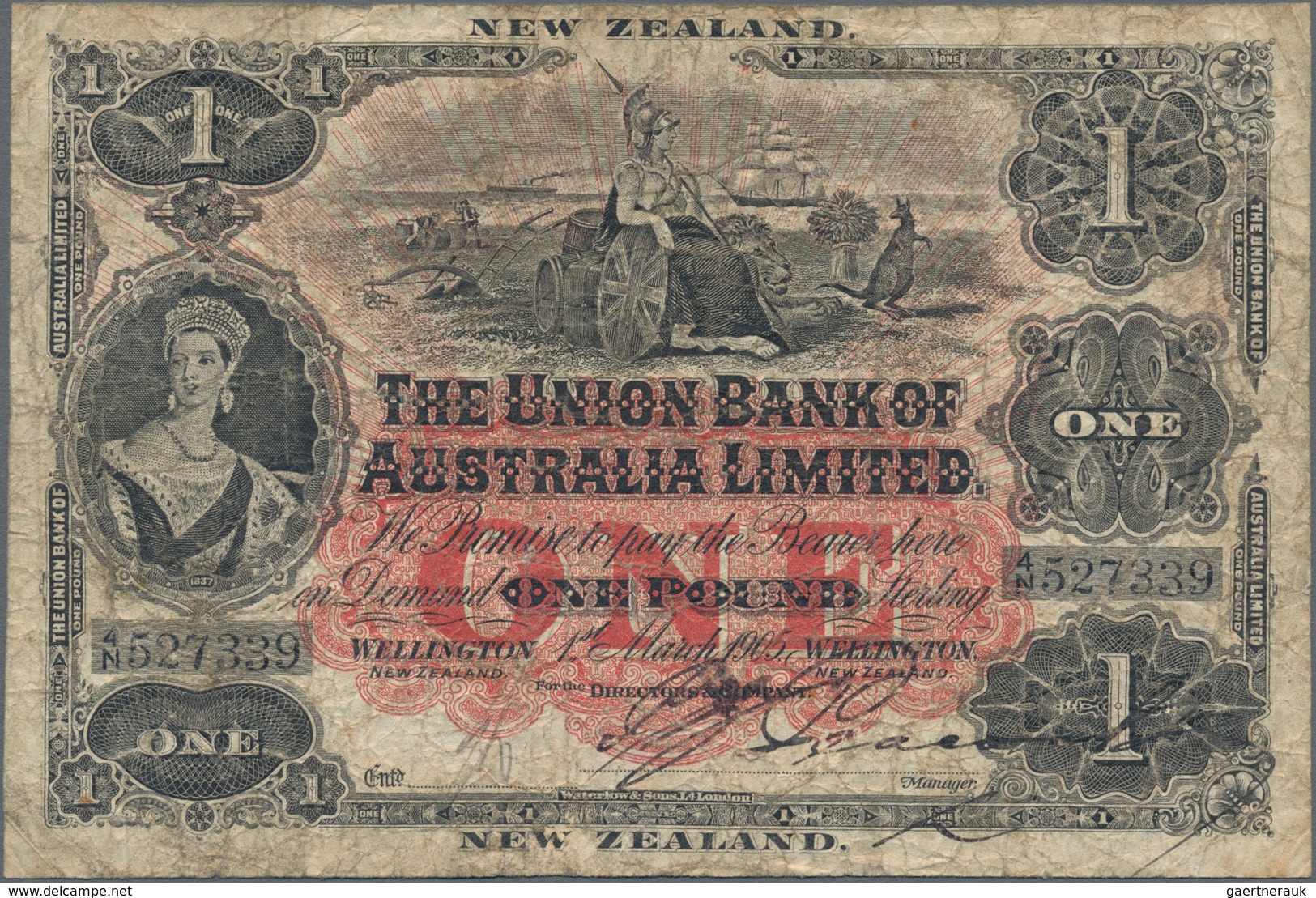 New Zealand / Neuseeland: Union Bank Of Australia Ltd. - Wellington Branch 1 Pound 1905, P.S362b, Gr - New Zealand