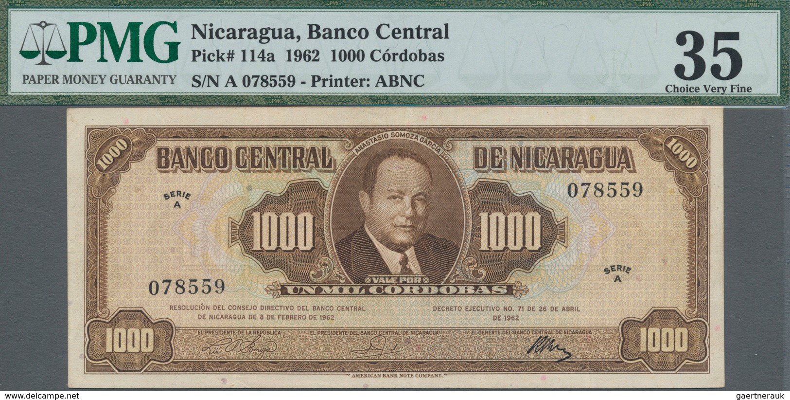 Nicaragua: Banco Central De Nicaragua 1000 Cordobas 1962, P.114a, Highly Rare And Seldom Offered Ban - Nicaragua