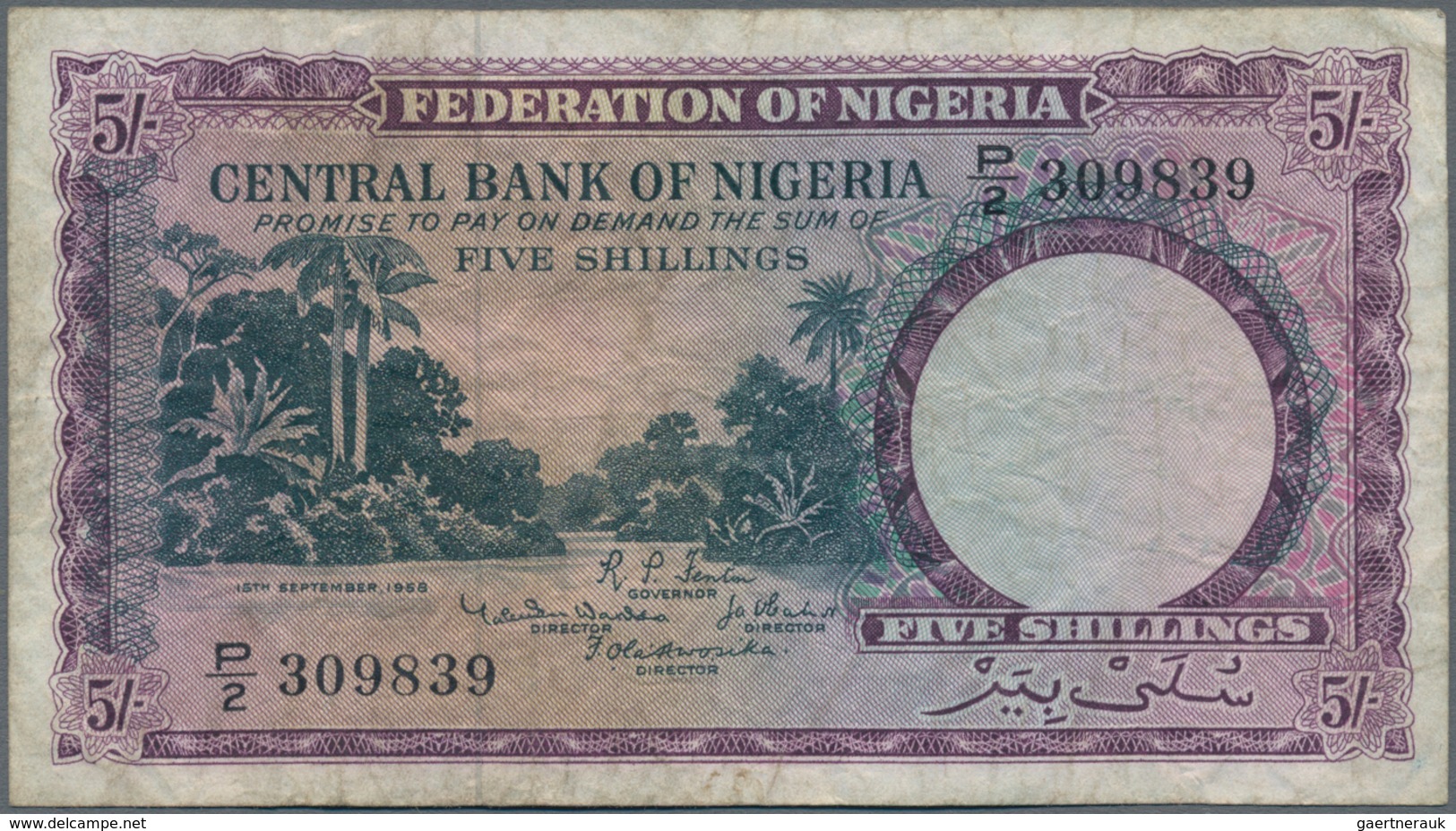 Nigeria: Central Bank Of Nigeria Pair With 5 Shillings And 5 Pounds 1958, P.2a, 5, Both In About F/F - Nigeria