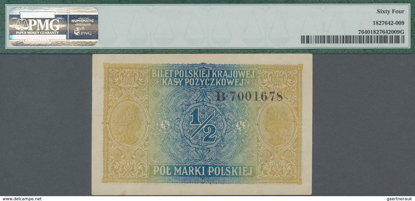 Poland / Polen: State Loan Bank, German Occupation WW I, 1/2 Marki 1917, Title On Front Reads "Zarzą - Polen