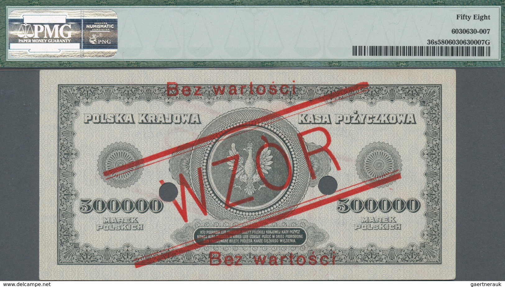 Poland / Polen: State Loan Bank 500.000 Marek 1923 SPECIMEN, P.36s With Red Overprint "WZOR" And "Be - Pologne