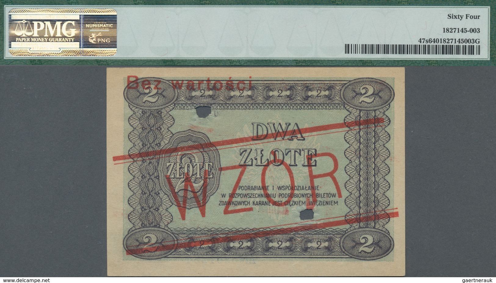 Poland / Polen: Ministry Of Finance 2 Zlote 1925 SPECIMEN, P.47s With Red Overprint "WZOR" And "Bez - Pologne