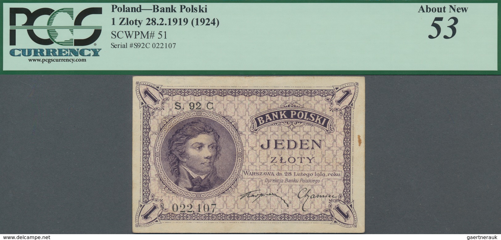 Poland / Polen: Bank Polski 1 Zloty 1919 (1924), P.51, Great Original Shape With A Small Stain At Ri - Poland